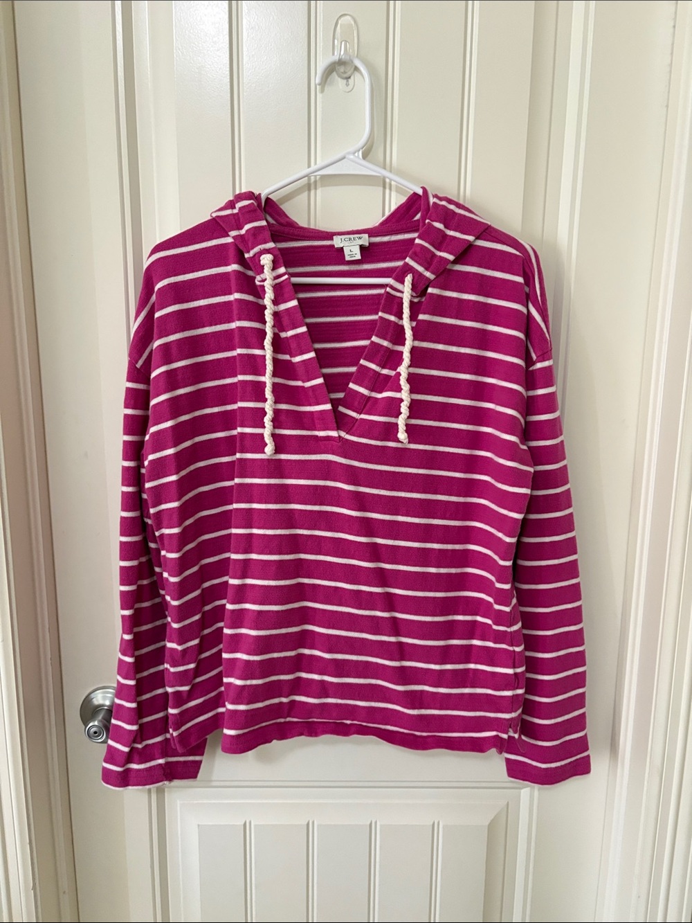 J. Crew‎ Fuchsia & White Striped Hooded Pullover